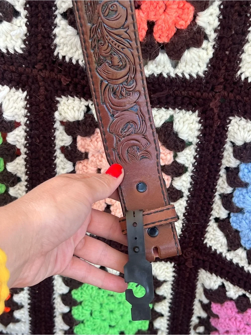 Vintage Eagle Embossed Leather Belt Strap Size 36 Brown Western USA No Buckle
